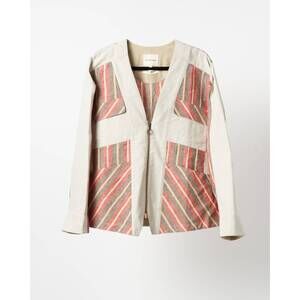 NEW NICHOLAS DALEY men's zip cardigan in red/oatmeal stripe